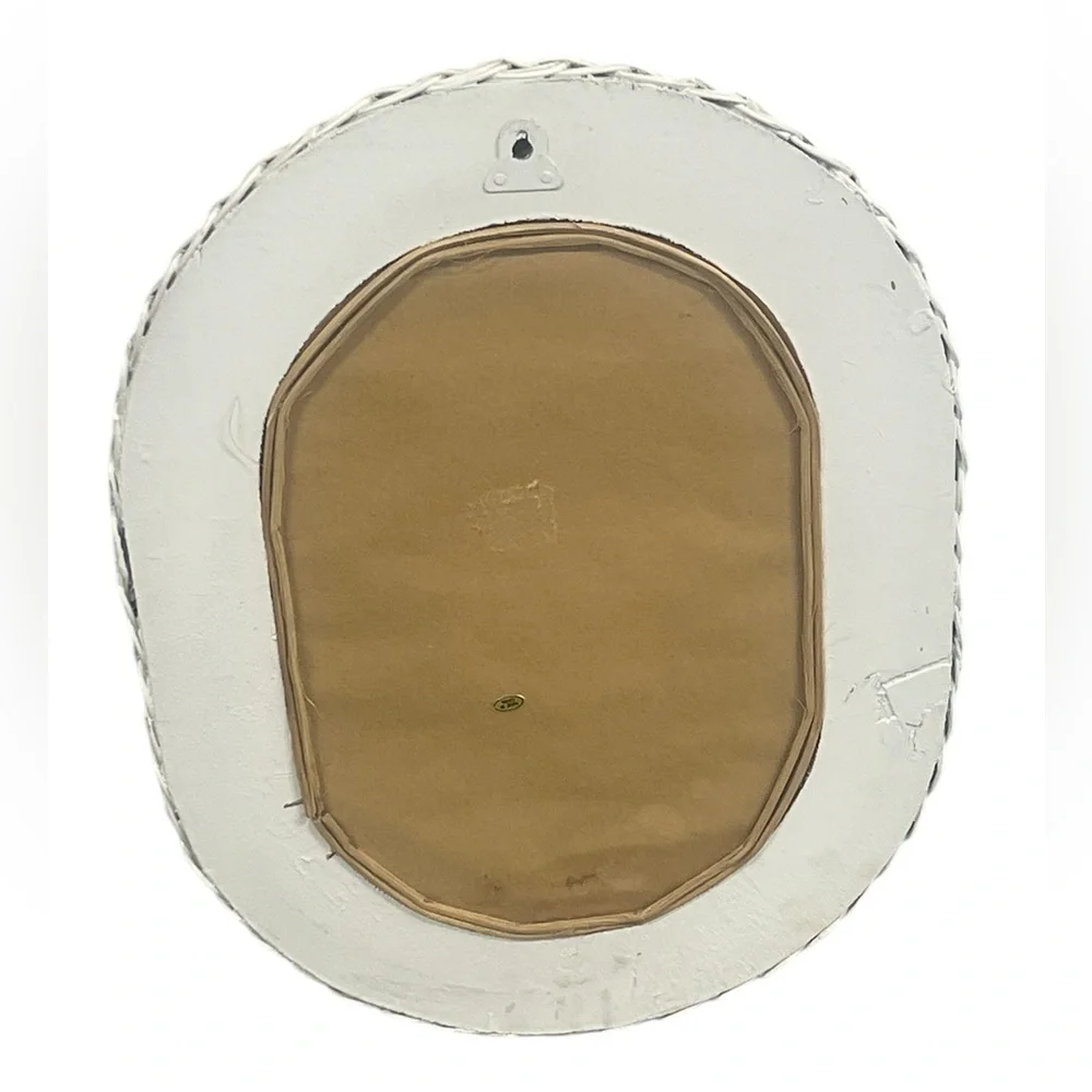 Vintage Elegant White Wicker Oval Wall Mirror 16